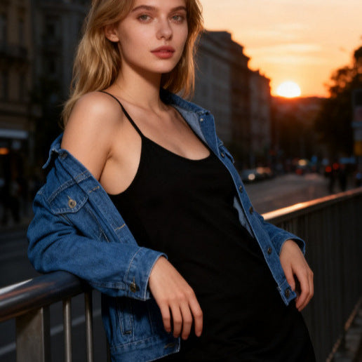 Giacca di jeans lavato da donna blu, vestibilità slim