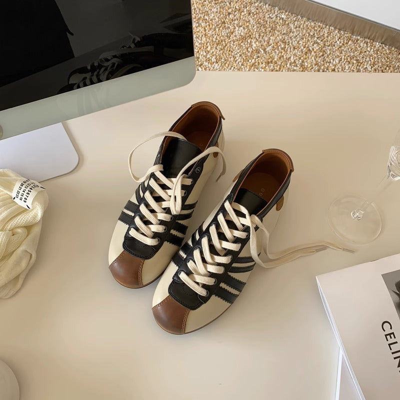Thick Bottom Cowhide Lace-up Special-interest Design Color Matching Bowling Shoes