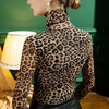 Leopard Print Turtleneck Grenadine Bottoming Shirt Women's Slim-fit Long Sleeve