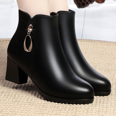 New Side Zipper Mid Heel Boots Women
