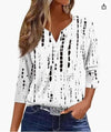Women's T-shirt V-neck Half-open Tube Three-button Printed 34 Sleeves Top