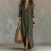 Casual Solid-color Lapel-front Slit Maxi Dress