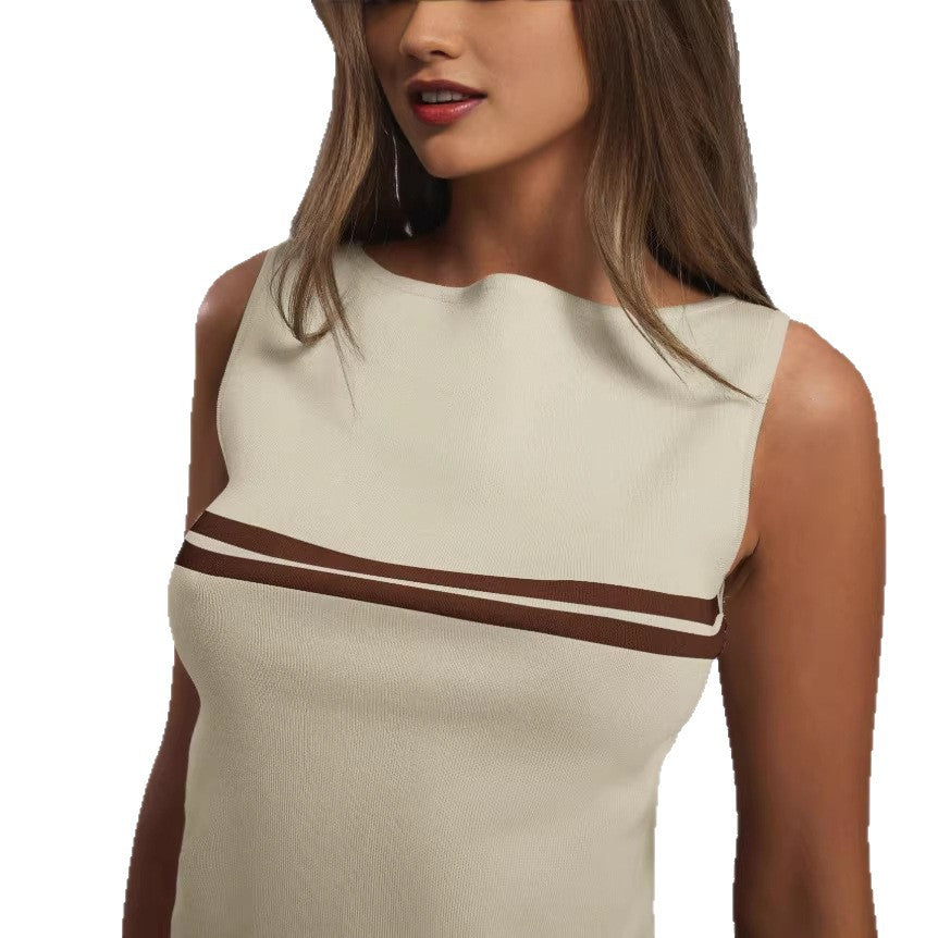 Canotta in maglia a righe stile Chanel, top estivo da donna, capospalla snellente, maglietta intima senza maniche
