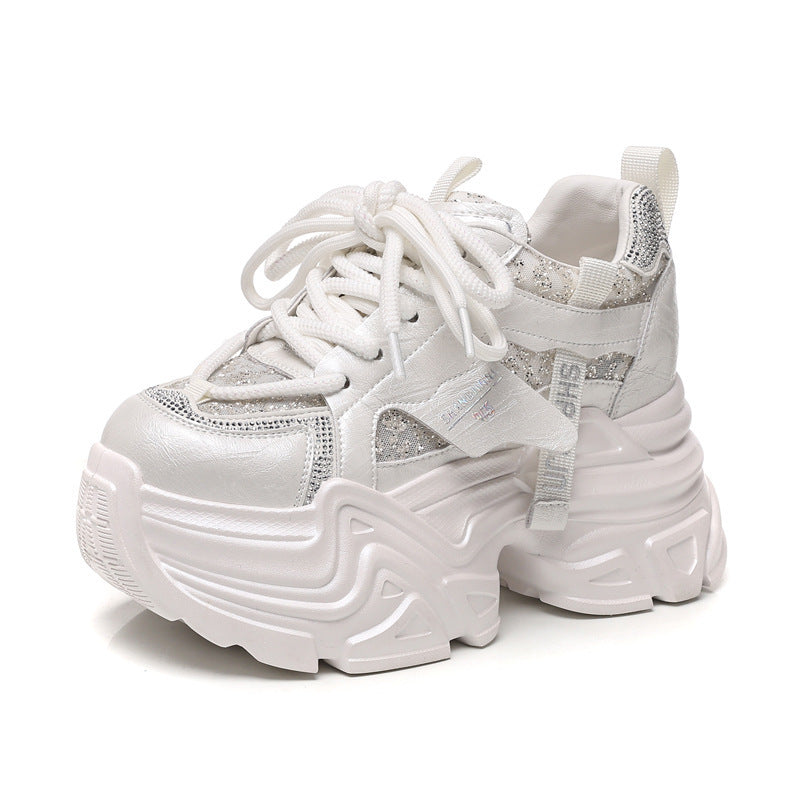 Height Increasing Insole Rhinestone Sequins Dad Shoes Women