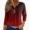 Women's T-shirt V-neck Half-open Tube Three-button Printed 34 Sleeves Top