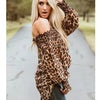 Maglione largo da donna con spalle scoperte e stampa leopardata in chiffon