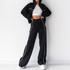 Casual Suit Long Sleeve Mock Neck Hoodie Lace-up Striped Trousers