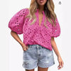 Top da donna casual elegante in pizzo traforato