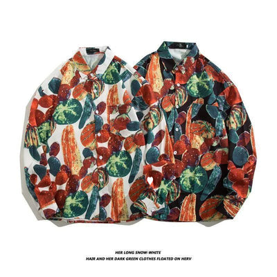 Men's Loose Hong Kong Style Retro Long Sleeve Printed Shirt