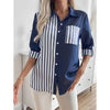 Camicia da donna casual con revers, a righe e blocchi di colore