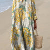 Resort Style Printed Long Sleeve For Women Loose Fitting V Neck Maxi Dress