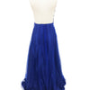 Abito lungo elegante blu in chiffon con perline e schiena scoperta a pois