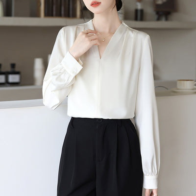 Spring And Autumn Long Sleeve High-grade Blue Shirt Women's Top