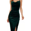 Abito da donna elegante con spacco, plissettato, in velluto, con spalline sottili