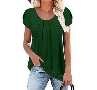 New Solid-color Button-up Short-sleeve Womens Top