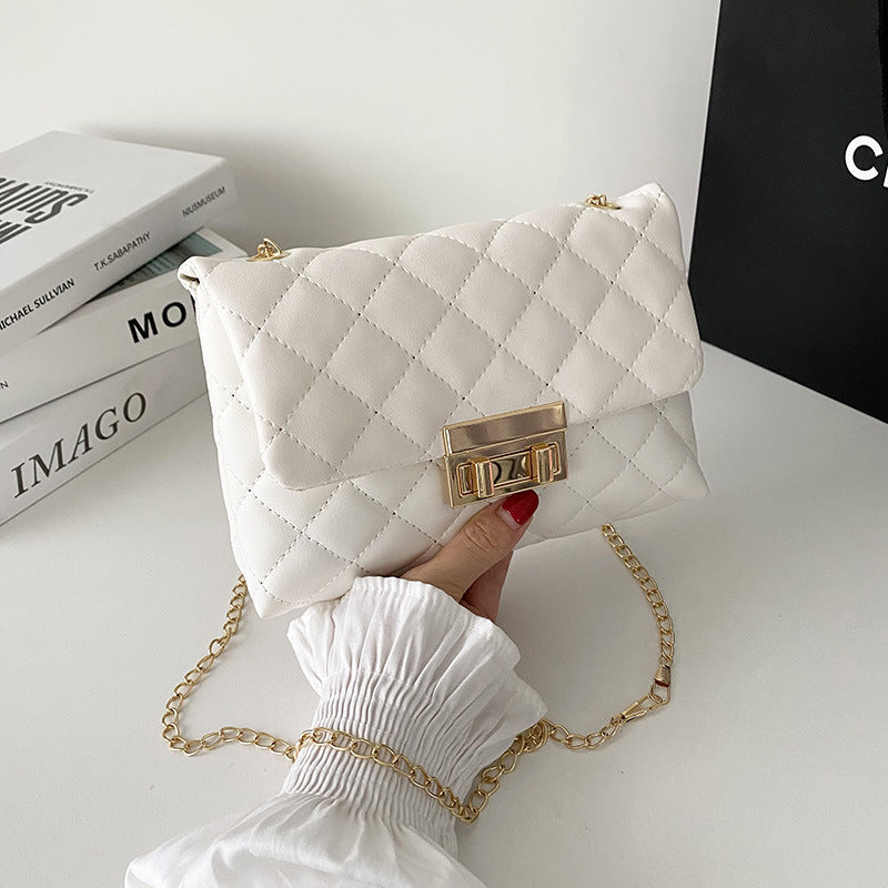 Borsa da donna con chiusura a torsione, ricamata con motivo a quadri a rombi, coordinata