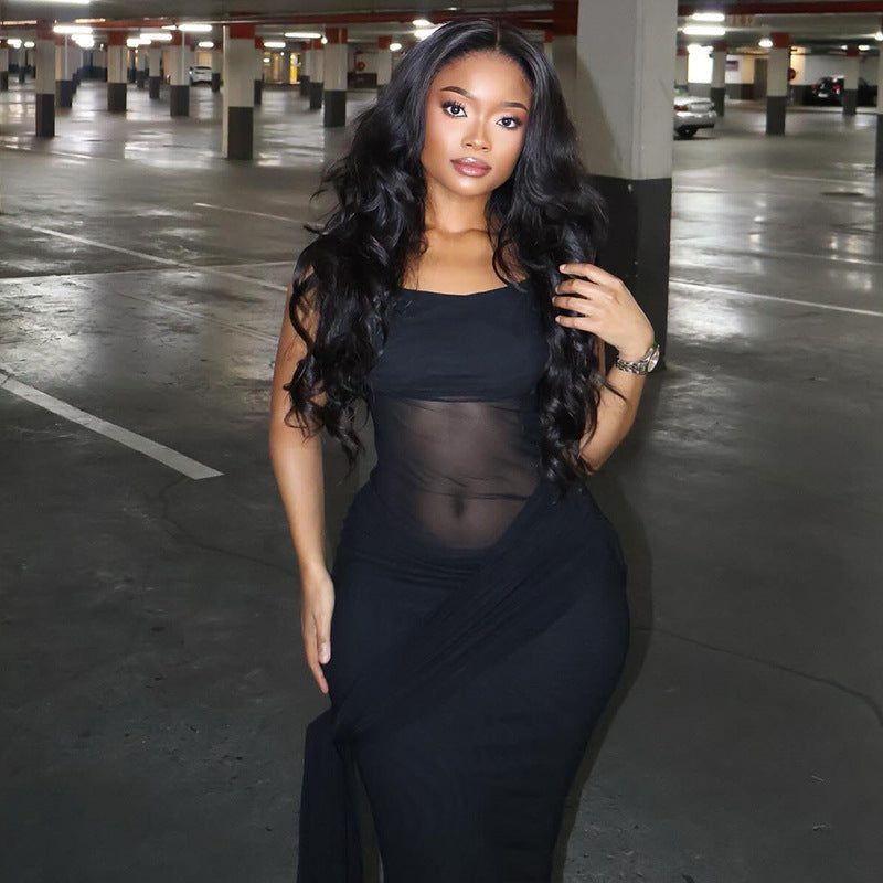 Crew-neck, Form-fitting Street-style Long Dress