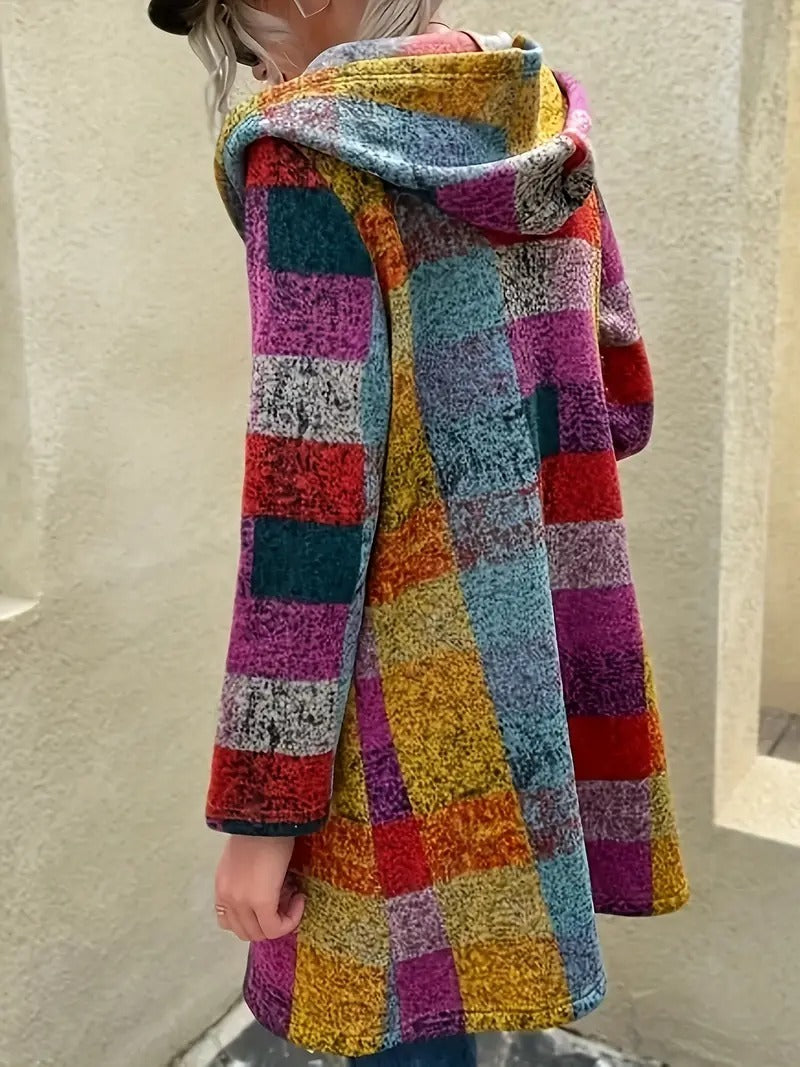 Women's Elegant Geometric Color-Block Coat