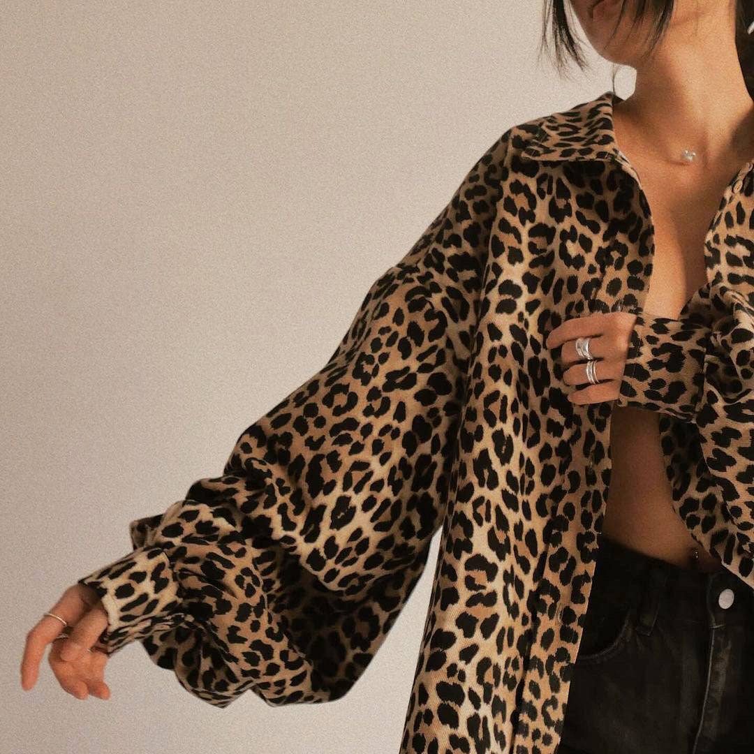 Cappotto largo retrò americano da donna con stampa leopardata