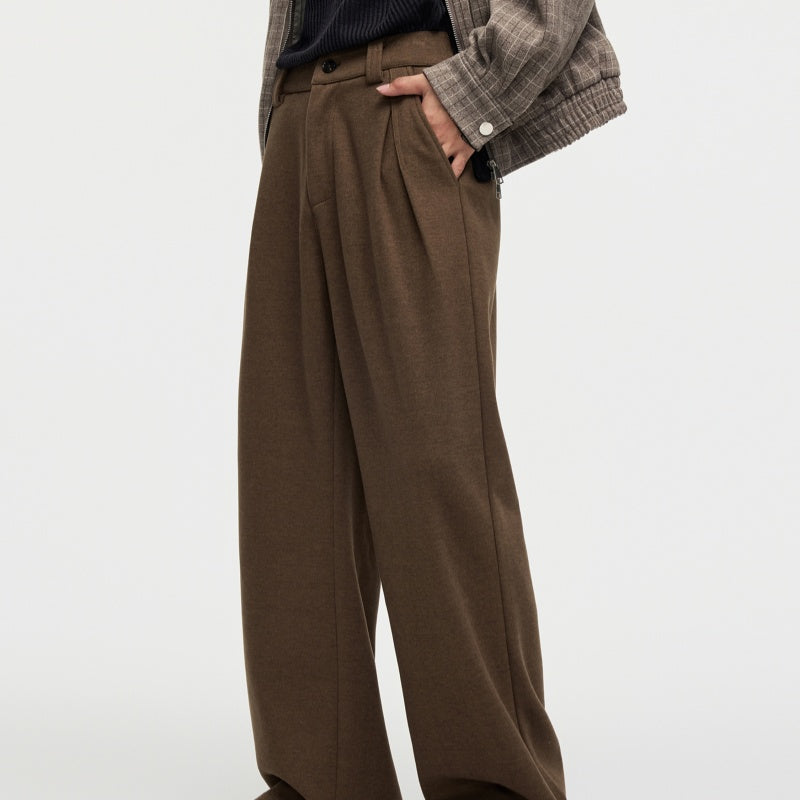 Men's Straight Fleece-lined Casual Wool Trousers