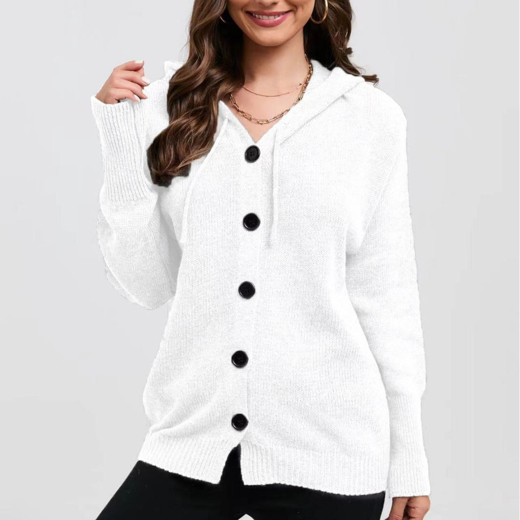 Maglione monopetto con cappuccio in tinta unita da donna