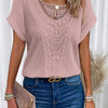 T-shirt a maniche corte taglie forti con patchwork di pizzo traforato, sito indipendente, transfrontaliero