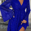 Abito da sera elegante con scollo a V, paillettes in vita e effetto snellente