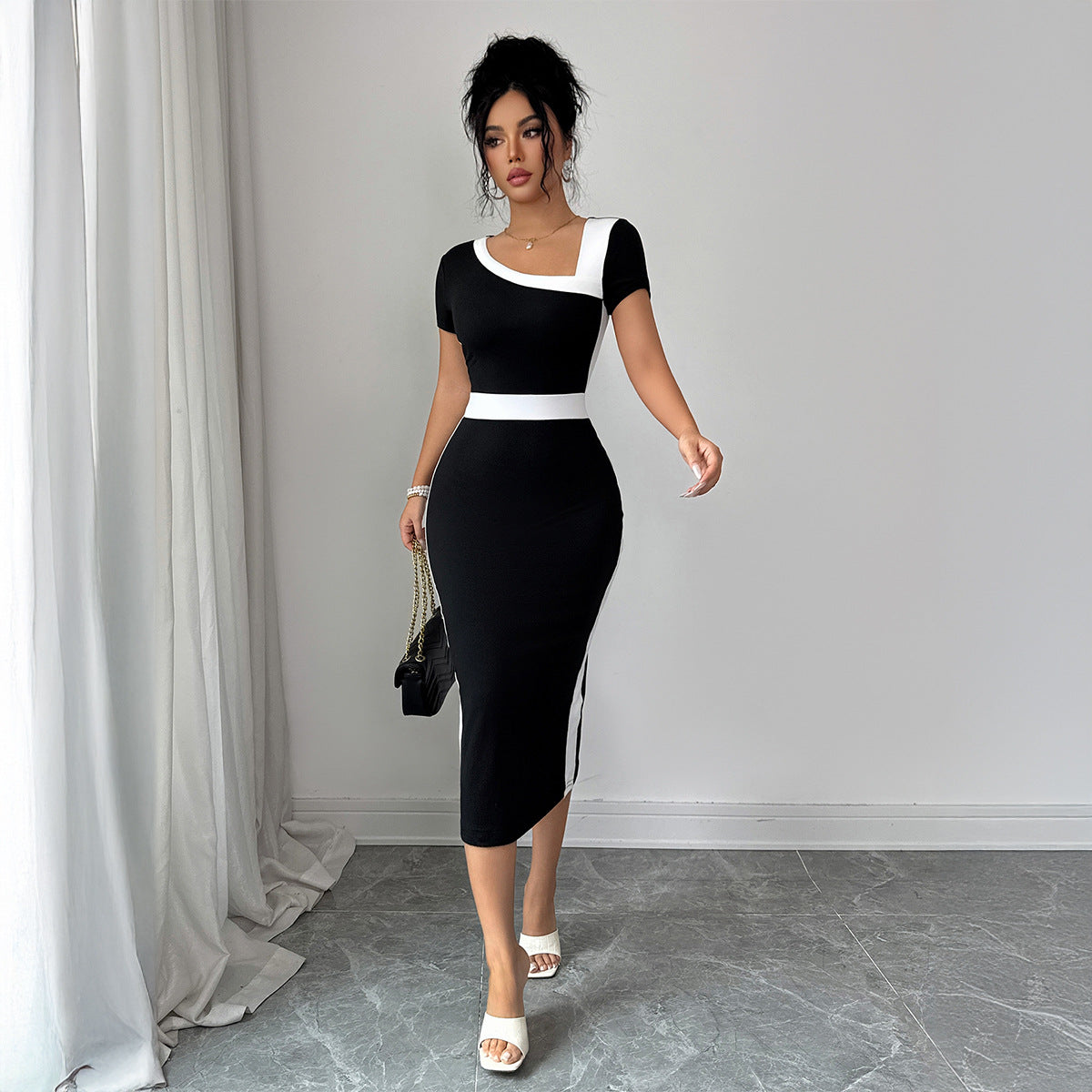 Ladies' Exquisite Color Matching A-line Dress