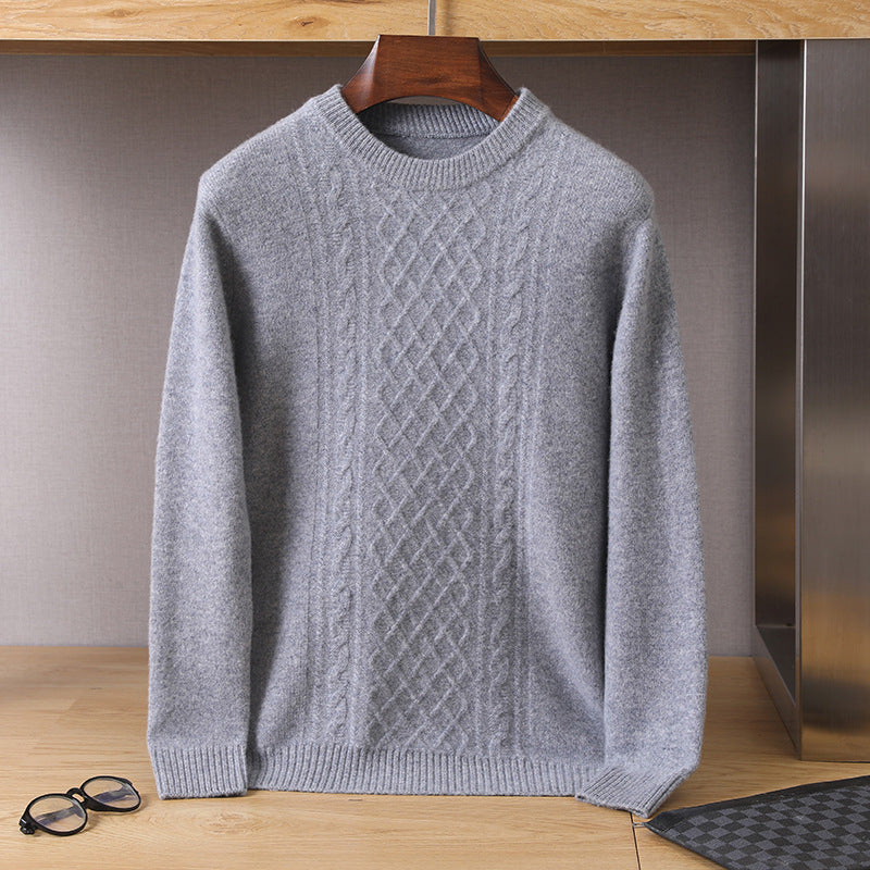 All-matching Seven-needle Thickened Twisted Round Neck Men's Sweater
