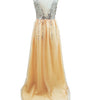 Vestito A Coda Di Rondine Lungo Fino Al Pavimento Con Paillettes E Scollo A V Anteriore E Posteriore, Grande Vendita