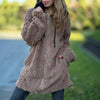 Hooded Solid Color Fur Zip Long Sleeve Coat Women
