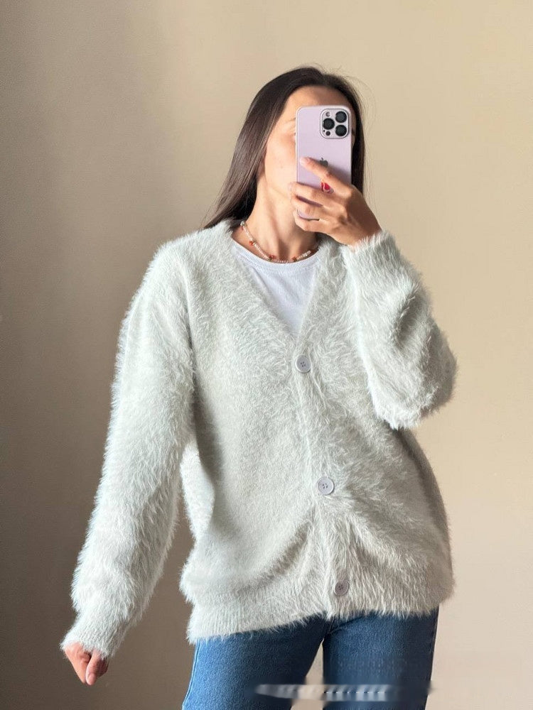 Loose V-neck Mink-like Top Soft And Thickened