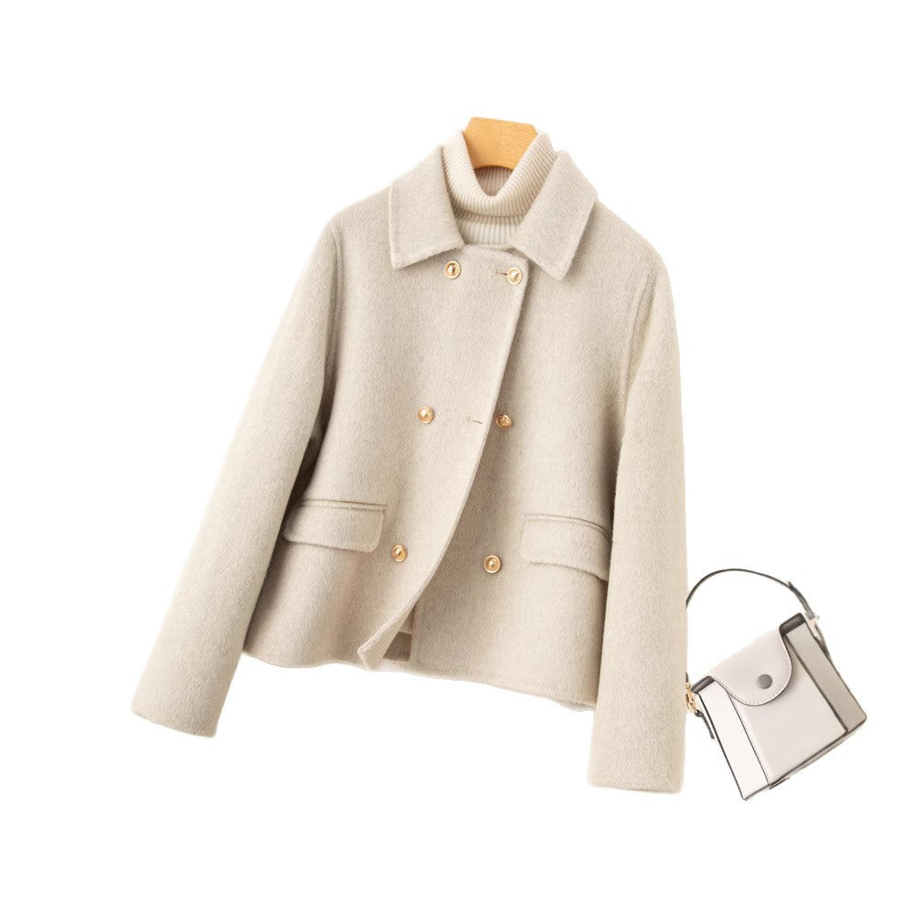 Cappotto corto da donna, di piccole dimensioni, in lana di alta qualità, double face