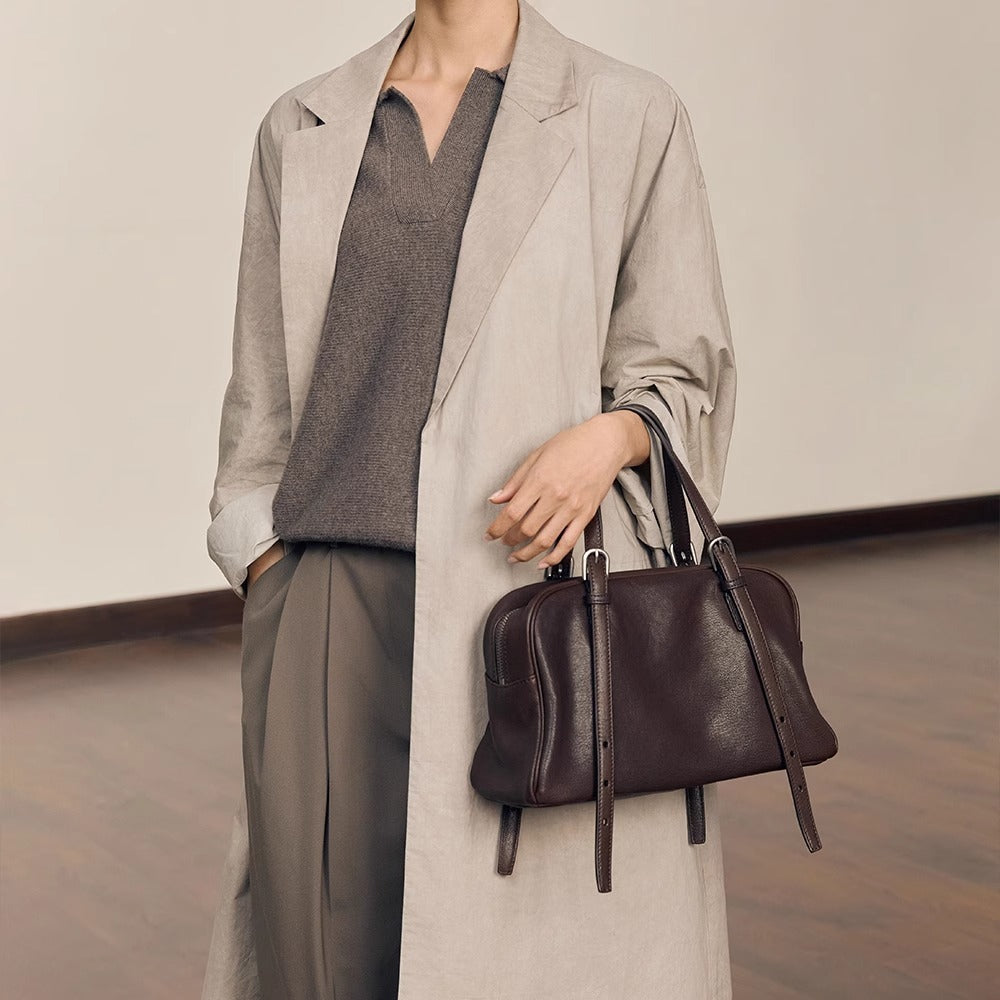 Borsa a tracolla portatile in vera pelle, grande capacità, stile retrò casual da donna