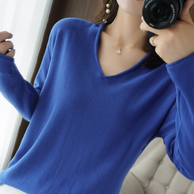 V-neck Long Sleeve Women's Knitwear Top