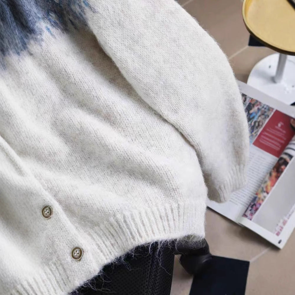 Cappotto in maglia spessa jacquard a contrasto di colore da donna