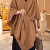 Fur Collar Fur Ball Knitted Cardigan Cape And Shawl