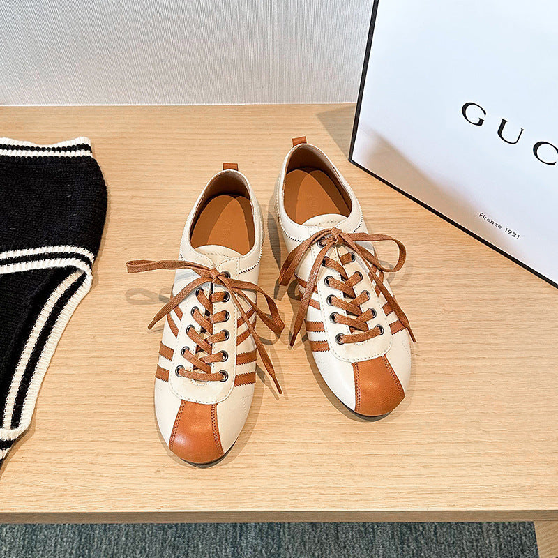 Thick Bottom Cowhide Lace-up Special-interest Design Color Matching Bowling Shoes
