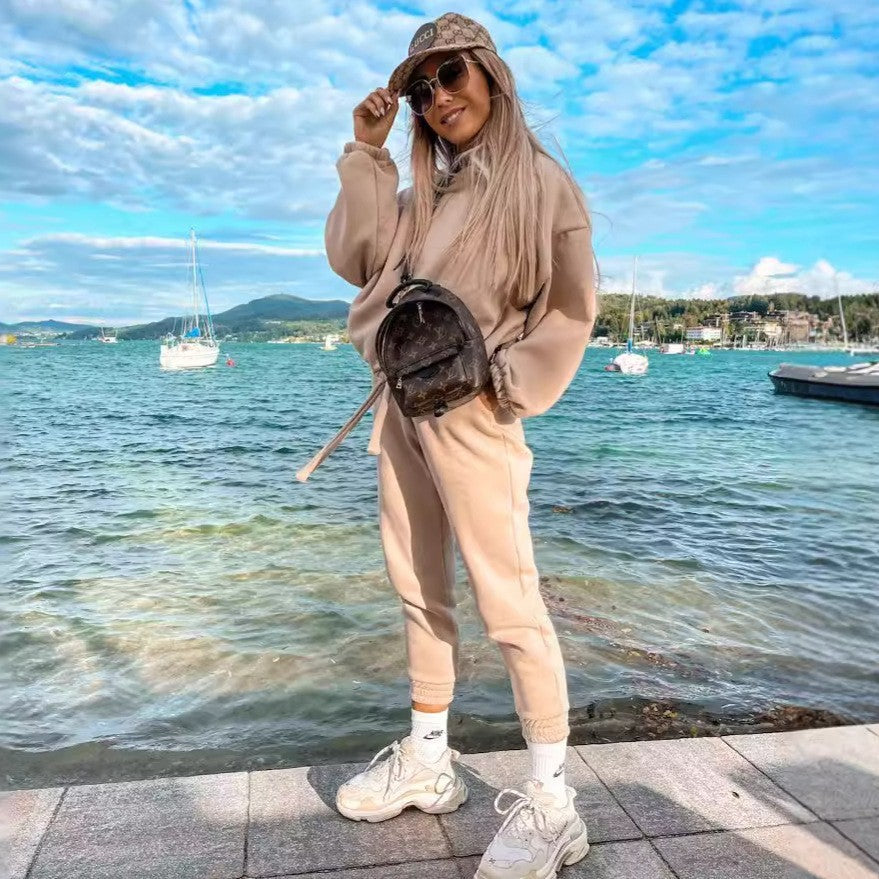 Solid Color Hoodie Casual Two-piece Suit