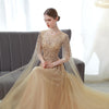 Vestito da Sera Lungo Elegante Maniche Svolazzanti Oro