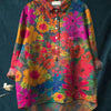 Camicia da donna estiva casual a maniche corte con stampa e colletto, taglia europea
