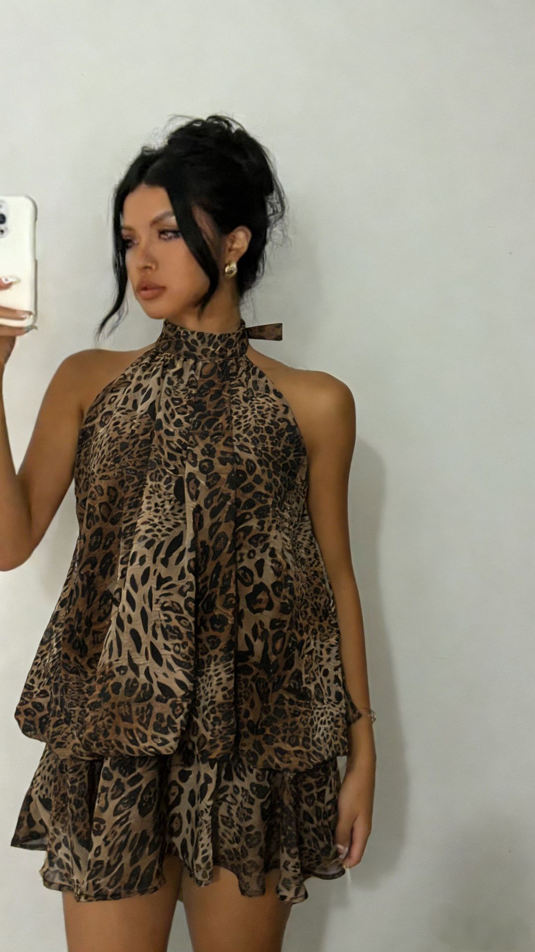 Chiffon Halter Tea Length Dress Sassy Skirt