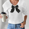 Women's Large Lapel Bow Splicing Pullover Sweater