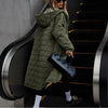 Korean Style Women's Fashion Plaid Hooded Long Fluffy Coat