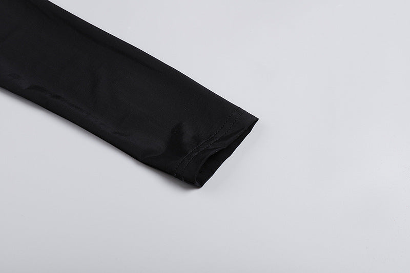 Vestito Lungo Nero Senza Schienale con Maniche Lunghe, Decorazione a Nappe e Fiori Vuoti