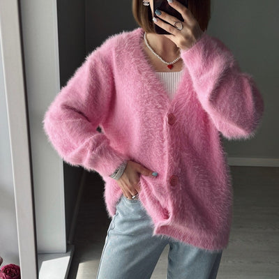 Loose V-neck Mink-like Top Soft And Thickened