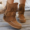 Plus Size Retro Tassel Mid-calf Heel Martin Boots