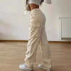 Multi-pocket Loose Slimming Mid-waist Trousers