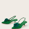 Three-dimensional Flower Decoration Kitten Heel Shoes Women's Elegant Closed Toe Back Empty
