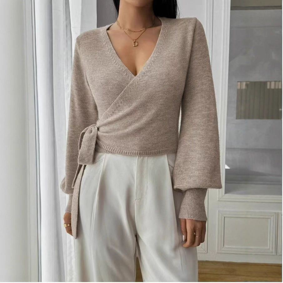 Autumn And Winter Irregular Lace-up Elegant Wool Short Clothes Top